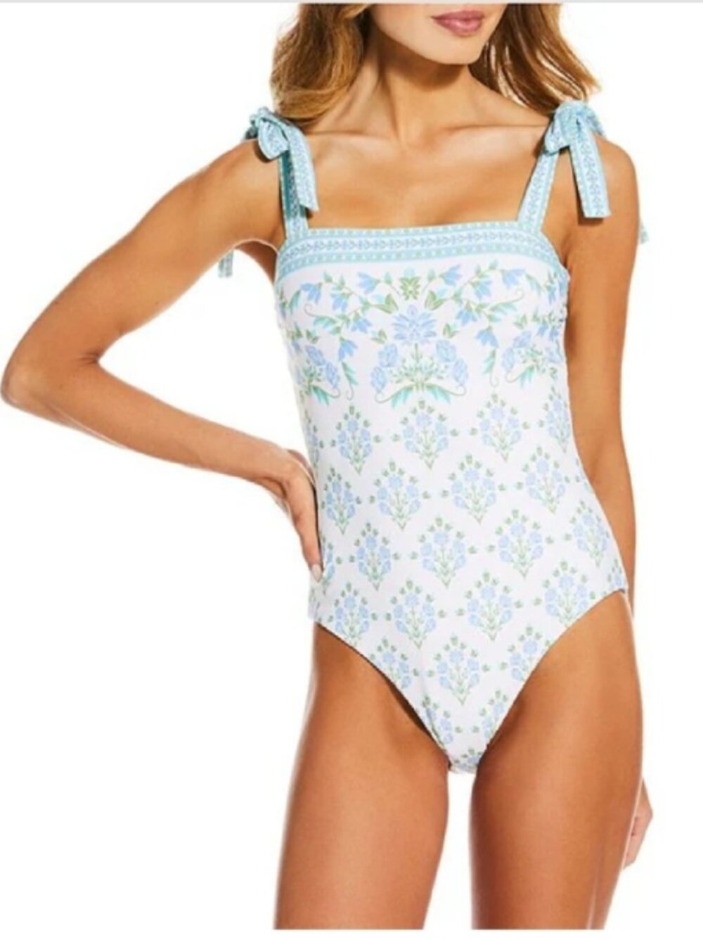NWT A loves A Traditional Blooms Ivory Reversible Border Print Tie Shoulder Band